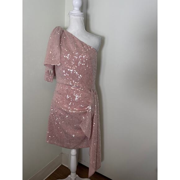 Shoshanna Dresses & Skirts - Shoshanna Midnight Blush Pink One Shoulder Sequin Cocktail Dress sz S